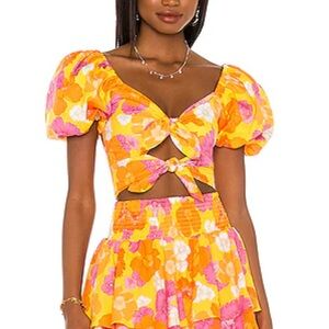 Agua Bendita Yellow and Pink Floral Crop top